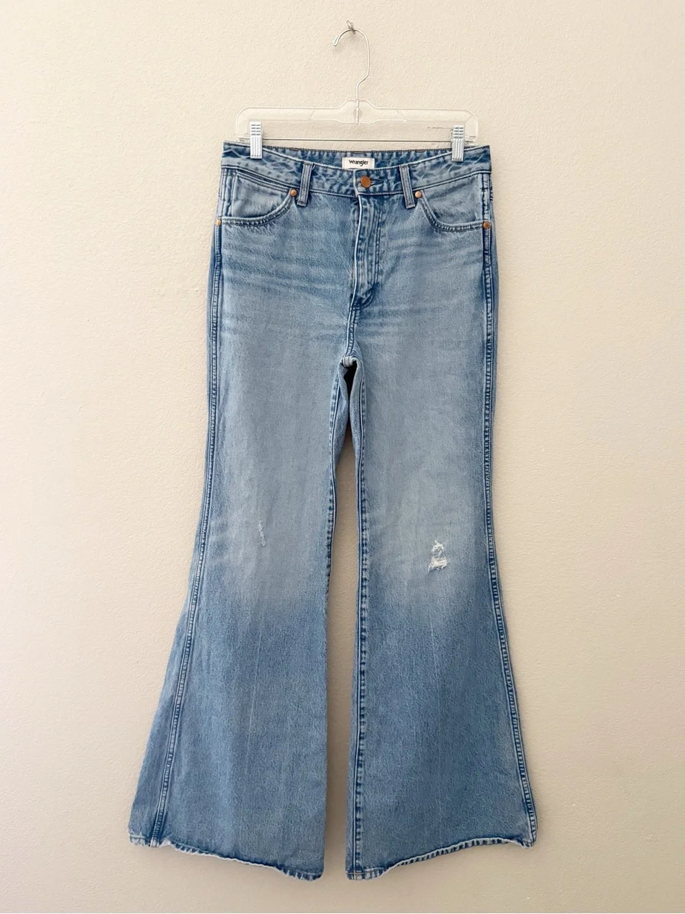 Wrangler Wanderer 622 Flare Bell Bottom Jeans 28 Denim Blue Western Boho 70s - Picture 6 of 13